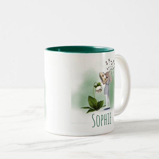 Bookworm本の恋人の女お洒落の子の名前 ツートーンマグカップ (正面右)