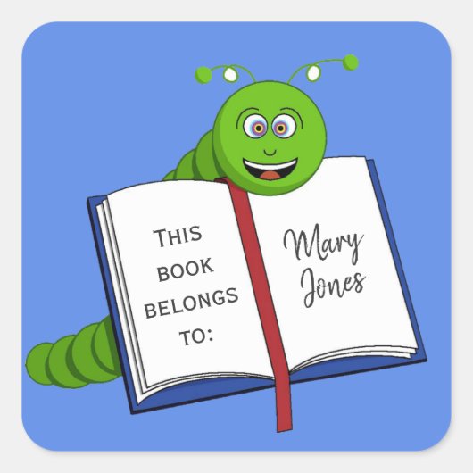 Bookworm間抜け蔵書票シール スクエアシール (正面)