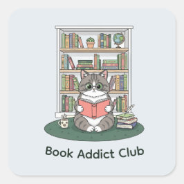 Bookworm Cat Cute Glasses Literature Enthusiast  スクエアシール