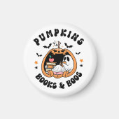 Bookworm Cute Ghost Pumpkins Books & Boos マグネット (正面)