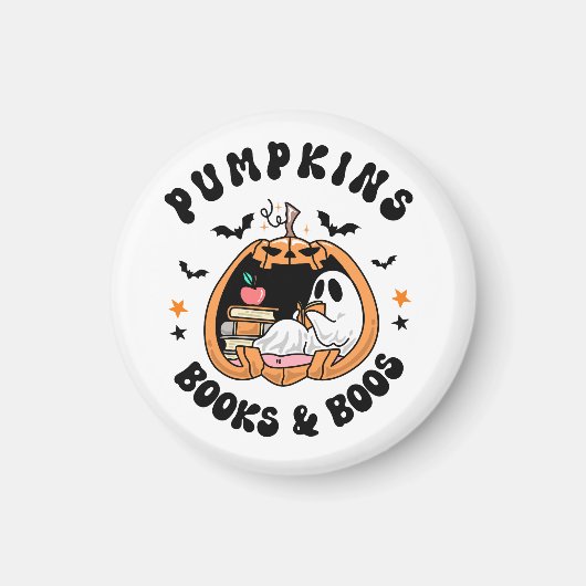 Bookworm Cute  Ghost Pumpkins Books & Boos マグネット (正面)