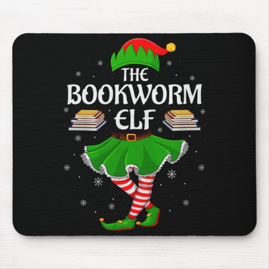 Bookworm Elf Christmas Family Girls Women Elf Squa マウスパッド (正面)
