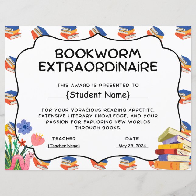 Bookworm Extraordinaire Student Recognition賞 (正面)