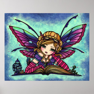 Bookworm Fairy Library Fantasy Art by Hannah Lynn ポスター
