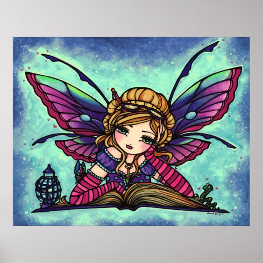 Bookworm Fairy Library Fantasy Art by Hannah Lynn ポスター (正面)