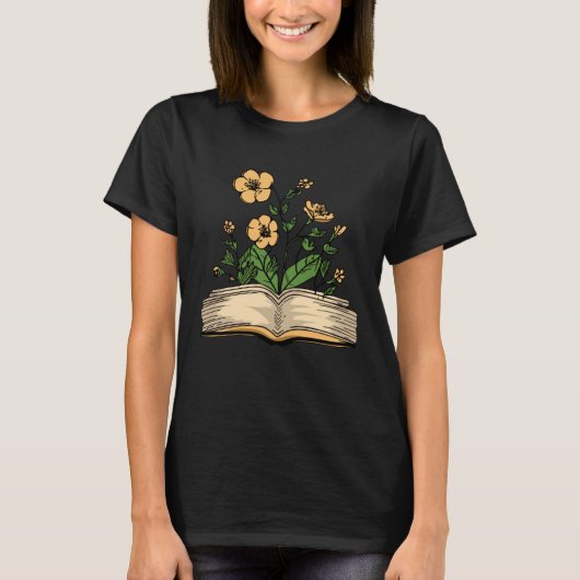 Bookworm Flowers Bibliophile  Librarian Literature Tシャツ (正面)