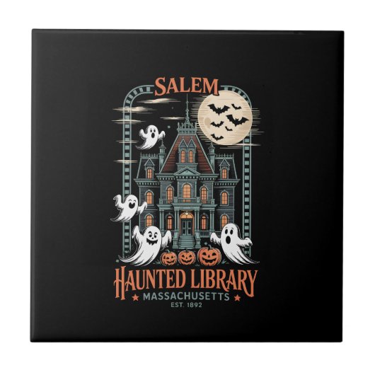 Bookworm Halloween Shirt Haunted Library タイル (正面)