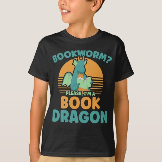 Bookworm Kids Dragon Lover Book Readerおもしろい Tシャツ (正面)