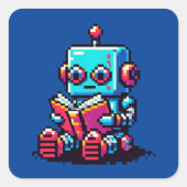 Bookworm Robot - Pixel Art Sci-Fiの読デザイン スクエアシール (正面)