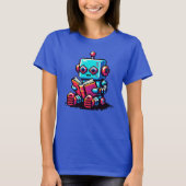Bookworm Robot - Pixel Art Sci-Fiの読デザイン Tシャツ (正面)