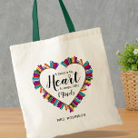 Bookworm Teacher Saying Gift トートバッグ<br><div class="desc">Thank you teacher tote bag featuring a heart made from school books,  a sweet teacher saying,  and their name.</div>