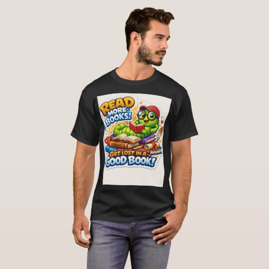 Bookworm Vibes: Read More, Stress Less Tシャツ (正面フル)