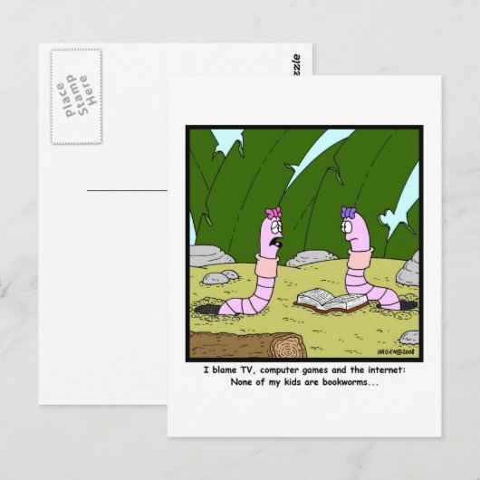 Bookworm: Worm Cartoon ポストカード (正面/裏面)