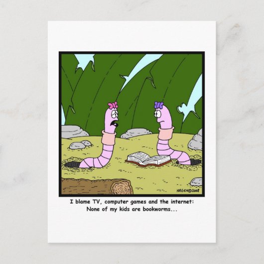 Bookworm: Worm Cartoon ポストカード (正面)