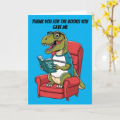 Bookwormosaursレックスは椅子の本読に座って カード (黄色い花)