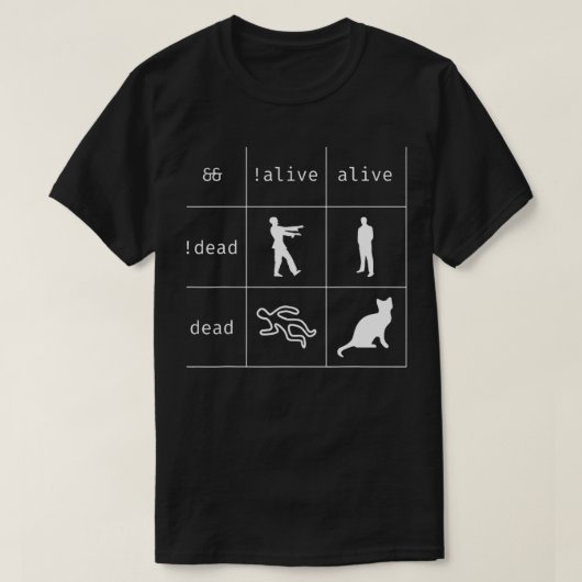 Boolean Logic Alive and Dead おもしろい Programmer Cat Tシャツ (デザイン正面)
