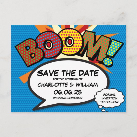 BOOM日付の保存おもしろい インビテーションポストカード (正面)