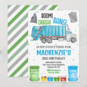 Boom Crash Bang Garbage Truck Boy Birthday Party 招待状 (正面/裏面)