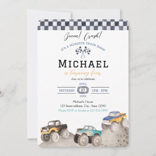 Boom Crash Monster Truck Bash 招待状 (正面)