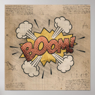 BOOM! Vintage Comic Book Steampunk Pop Art ポスター