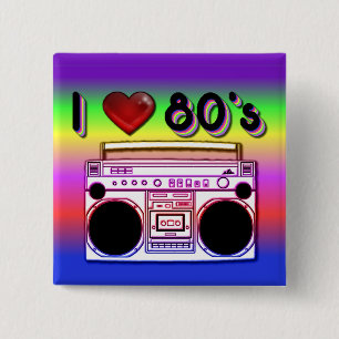 Boomboxの80年代の正方形のレトロの80年代ボタン 缶バッジ