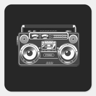 Boomboxヴィンテージ80sレトロミュージックヒップホップラップのブラック スクエアシール