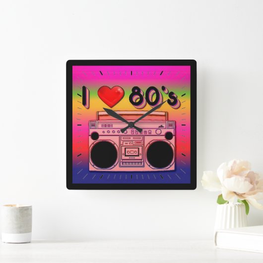 Boombox 80のレトロ80の壁時計2 スクエア壁時計 (ホーム)
