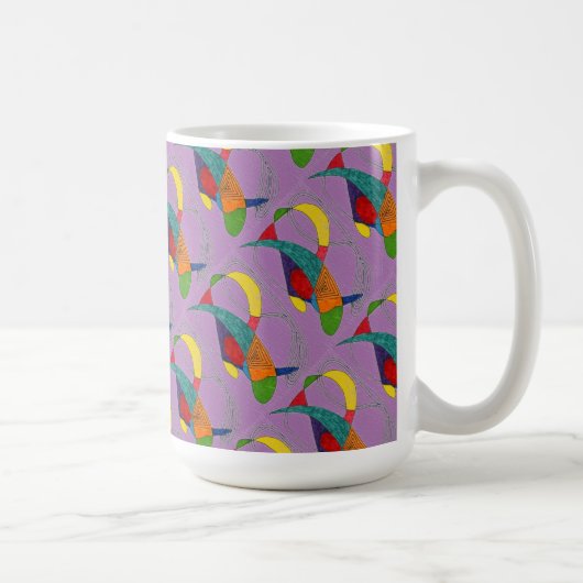 "Boomerangs on Purple Tiled"抽象デザインマグ コーヒーマグカップ (右)