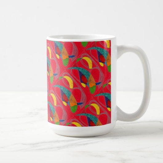 "Boomerangs on Red Tiled"抽象デザインマグ コーヒーマグカップ (右)