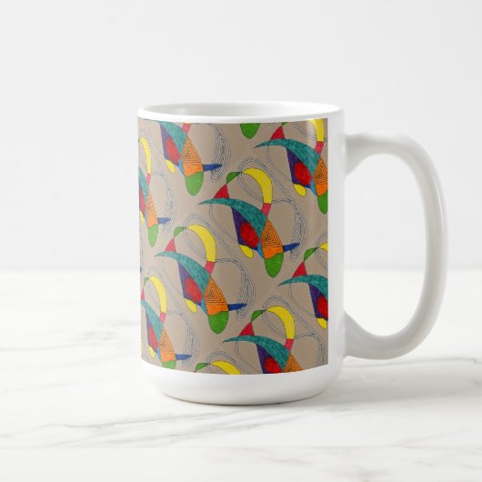 "Boomerangs on Tan Tiled"抽象デザインMug コーヒーマグカップ (右)