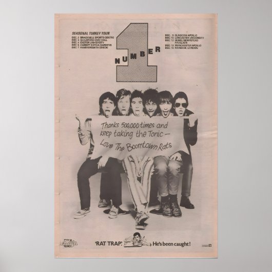 BOOMTOWN RATS - 1977 original NME Poster - Rat ポスター (正面)