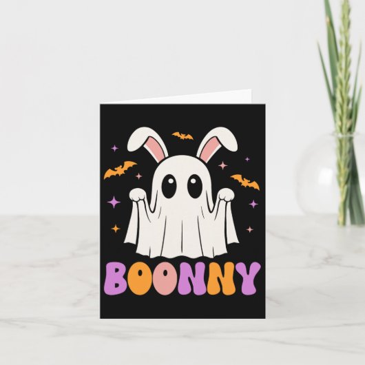 Boonnyかわいいバニー幽霊ハロウィーン男性女性キッズ カード (正面)