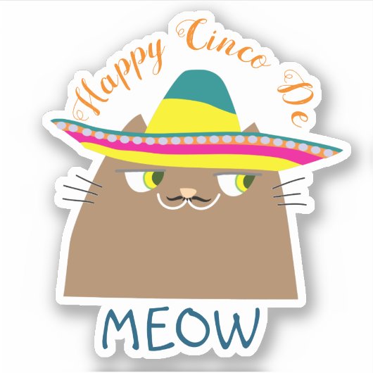 Booo The Cat Happy Cinco de Mayoかわいいメキシコ シール (正面)