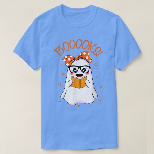 Boooksかわいい幽霊読の図書本ハロウィーン Tシャツ (デザイン正面)