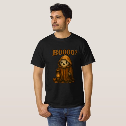 Boooo? Cute Ghost in Cloak with Lantern Tシャツ (正面フル)