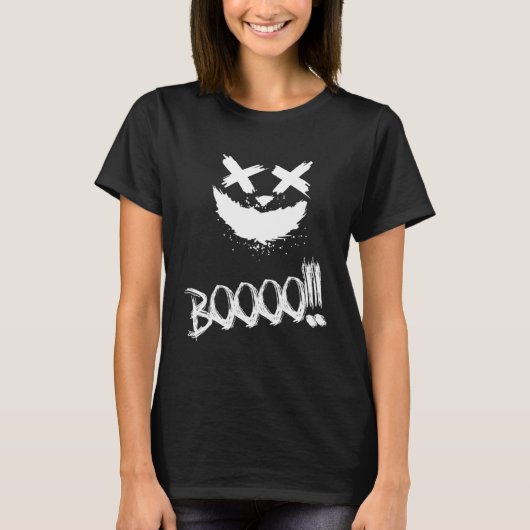 BOOOO Scary Pumpkin Face Halloween Tシャツ (正面)
