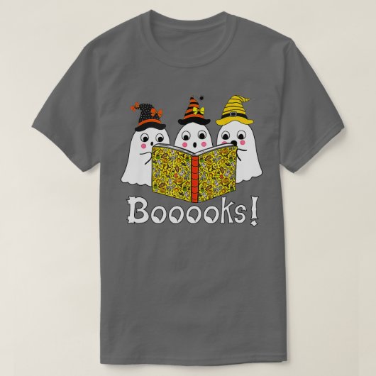 Booooks! Cute Ghost Boo Reading Books Halloween Li Tシャツ (デザイン正面)