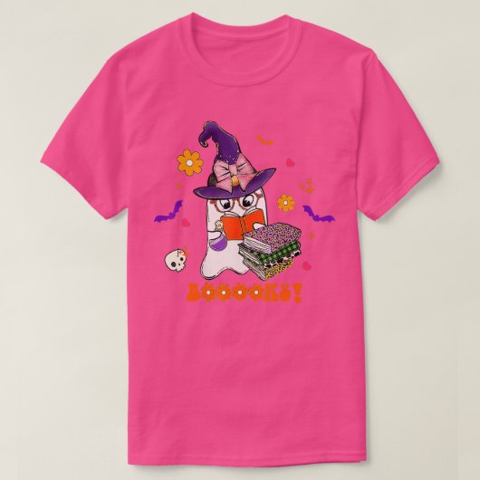 Booooks! Cute Ghost Reading Library Books Hallowee Tシャツ (デザイン正面)