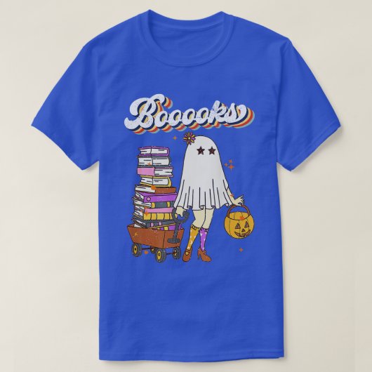 Booooks! Cute Ghost Reading Library Books Hallowee Tシャツ (デザイン正面)