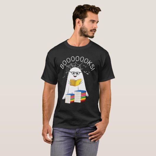 Booooks Ghost Boo Read Books Halloween Library Tea Tシャツ (正面フル)