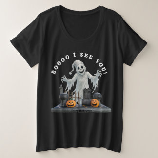 Booooo I See You - かわいいおばけのハロウィンTシャツ プラスサイズTシャツ