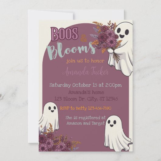 Boos and Blooms Baby Shower 招待状 (正面)