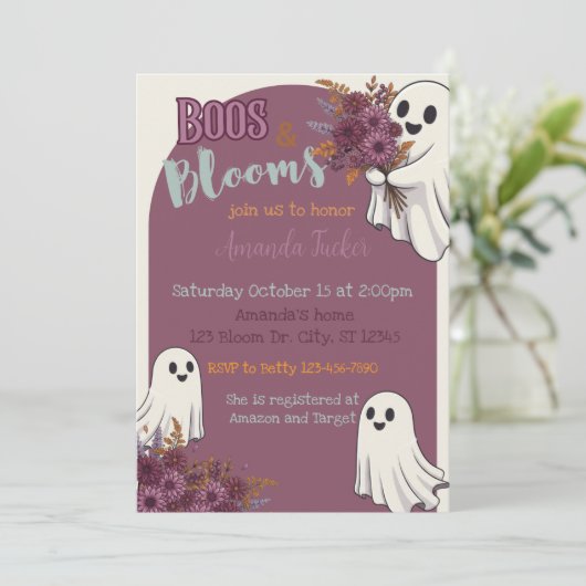 Boos and Blooms Baby Shower 招待状 (スタンド正面)