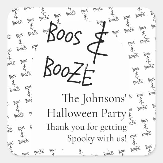 Boos and Booze Halloween Minimal Thank You スクエアシール (正面)