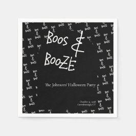 Boos and Booze Halloween Party Black and White スタンダードカクテルナプキン
