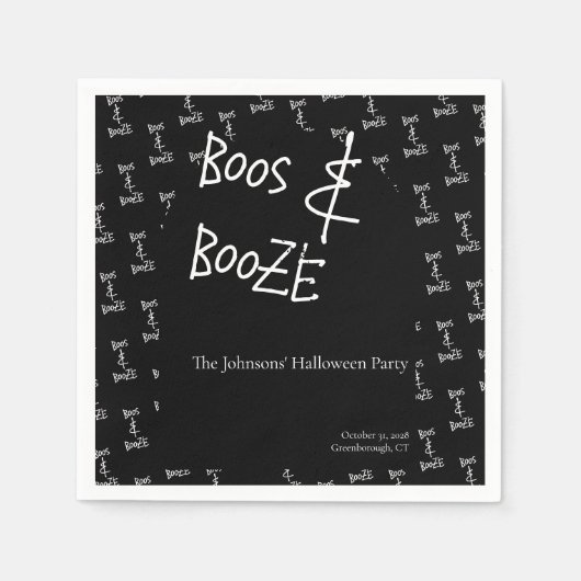 Boos and Booze Halloween Party Black and White スタンダードカクテルナプキン (正面)