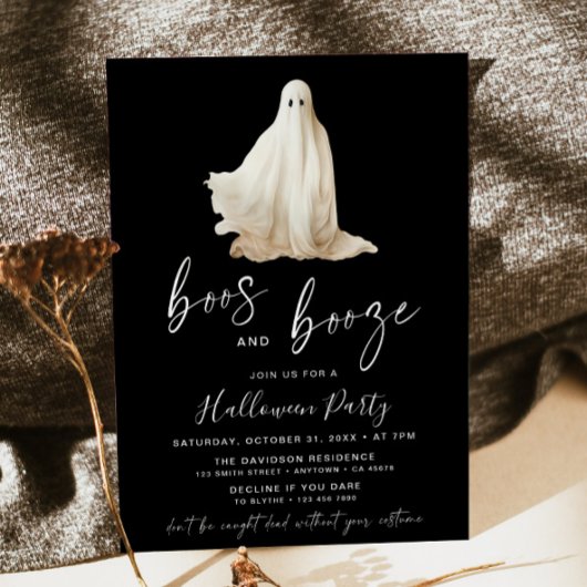 Boos and Booze Halloween Party Invitation Ghost 招待状