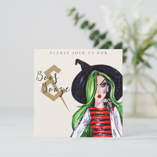 Boos and Booze Halloween Witch Party Invitation 招待状 (スタンド正面)