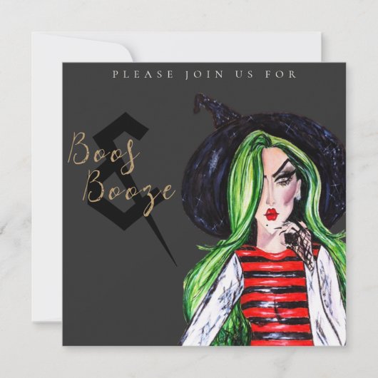 Boos and Booze Halloween Witch Party Invitation 招待状 (正面)