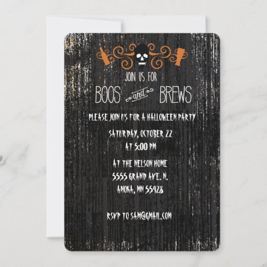 Boos and Brews ハロウィン招待状のデザイン 招待状 (正面)